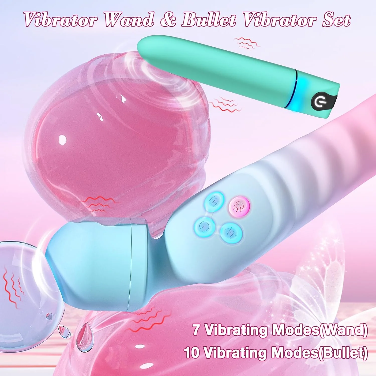 Dual Wand Massager & Bullet Vibrator Set - 7 Modes, Heating, Quiet, Waterproof & Body-Safe Silicone