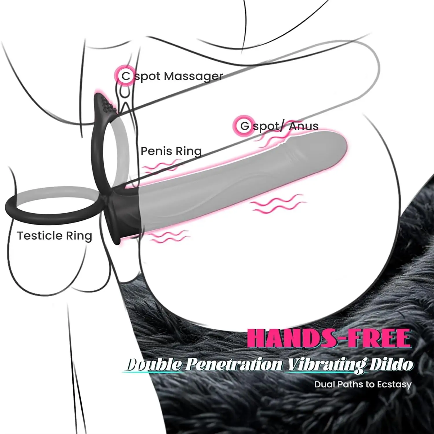 Strap On 15° Curved Surface Dildo with Vibrating Cock Ring for Penis Double Penetration