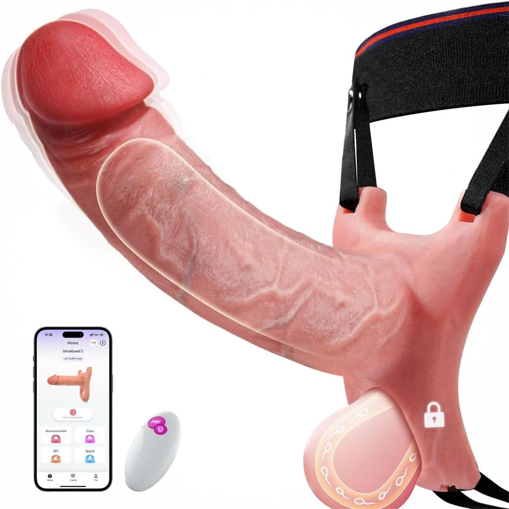 5-in-1 Strap On Hollow Dildo Vibrating Penis Sleeve Ball Stretcher & Enhanced Fit