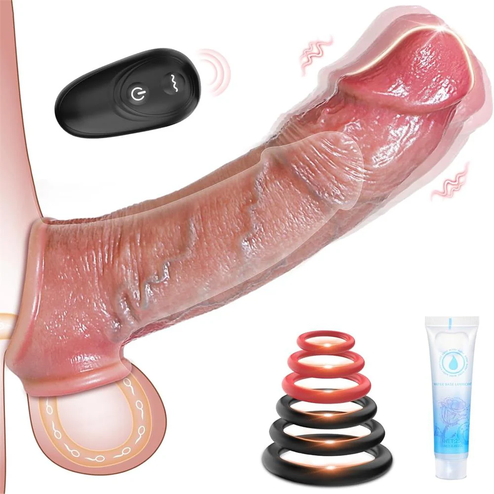 Amateur Penis Extender Vibrating Cock Sleeve with 10 Vibrations & Remote Control (<30 dB)