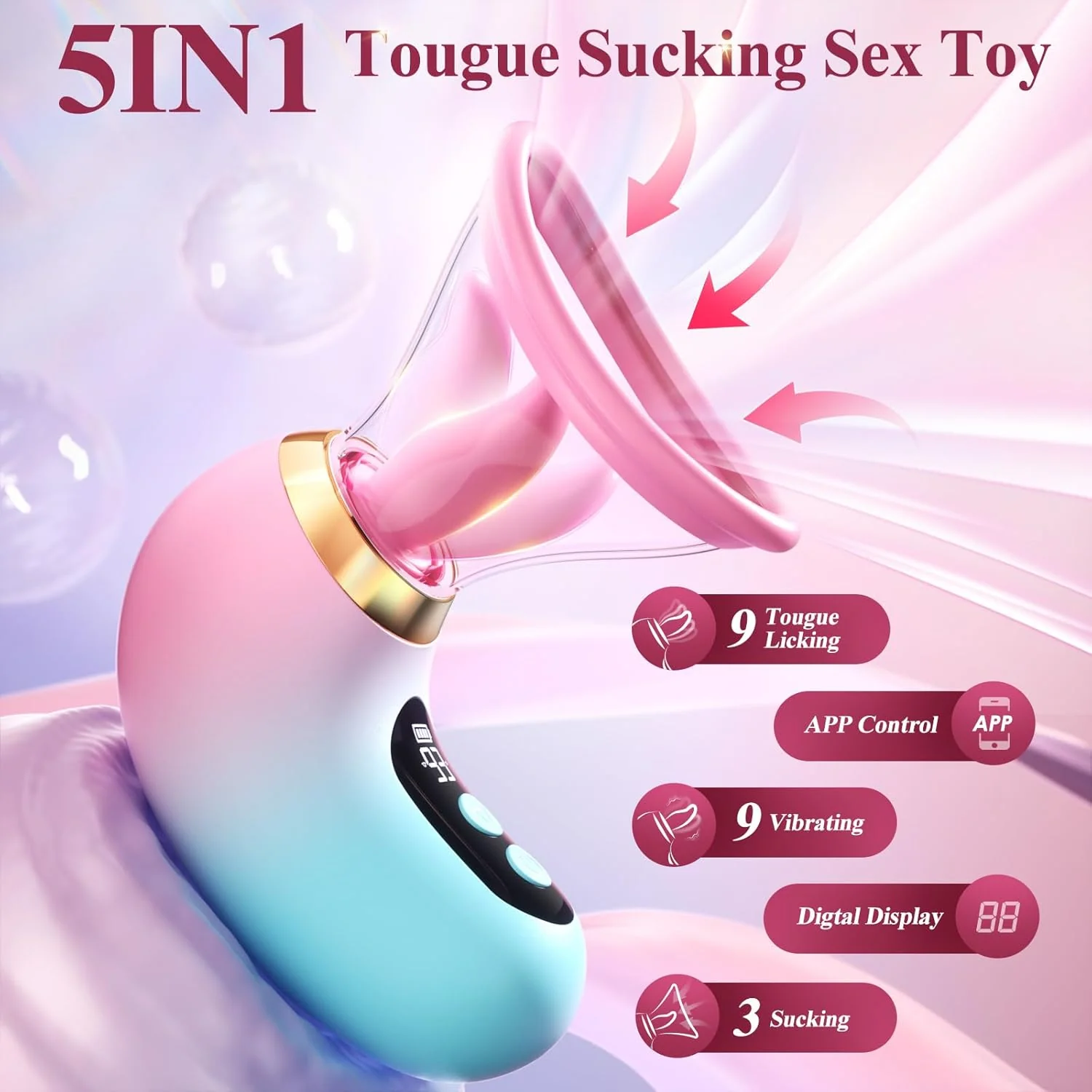 5-in-1 Sucking & Licking Vibrator with Two Removable Cups – A Secret Game for Two, Anytime, Anywhere (<40 dB)