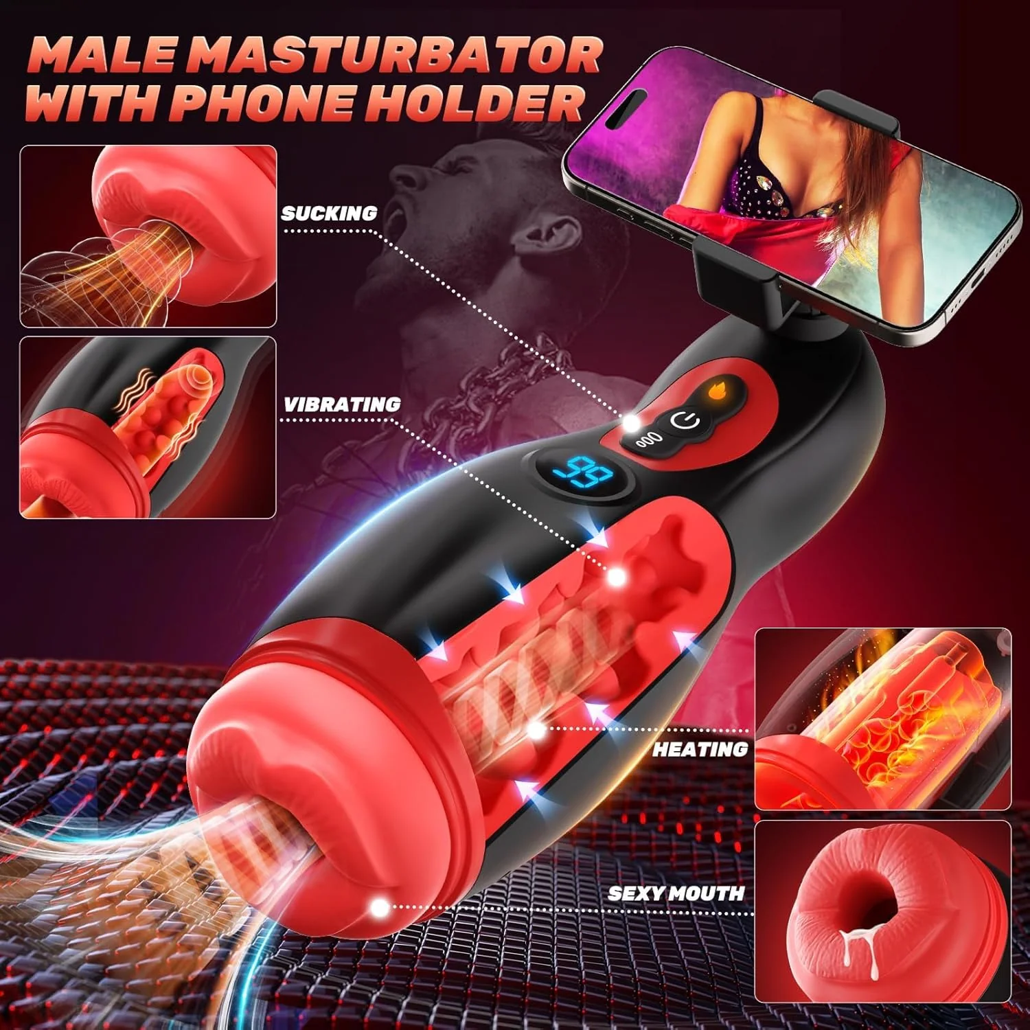 Heating Blowjob Machine with 9 Sucking & 9 Vibrating with Phone Holder APP Control