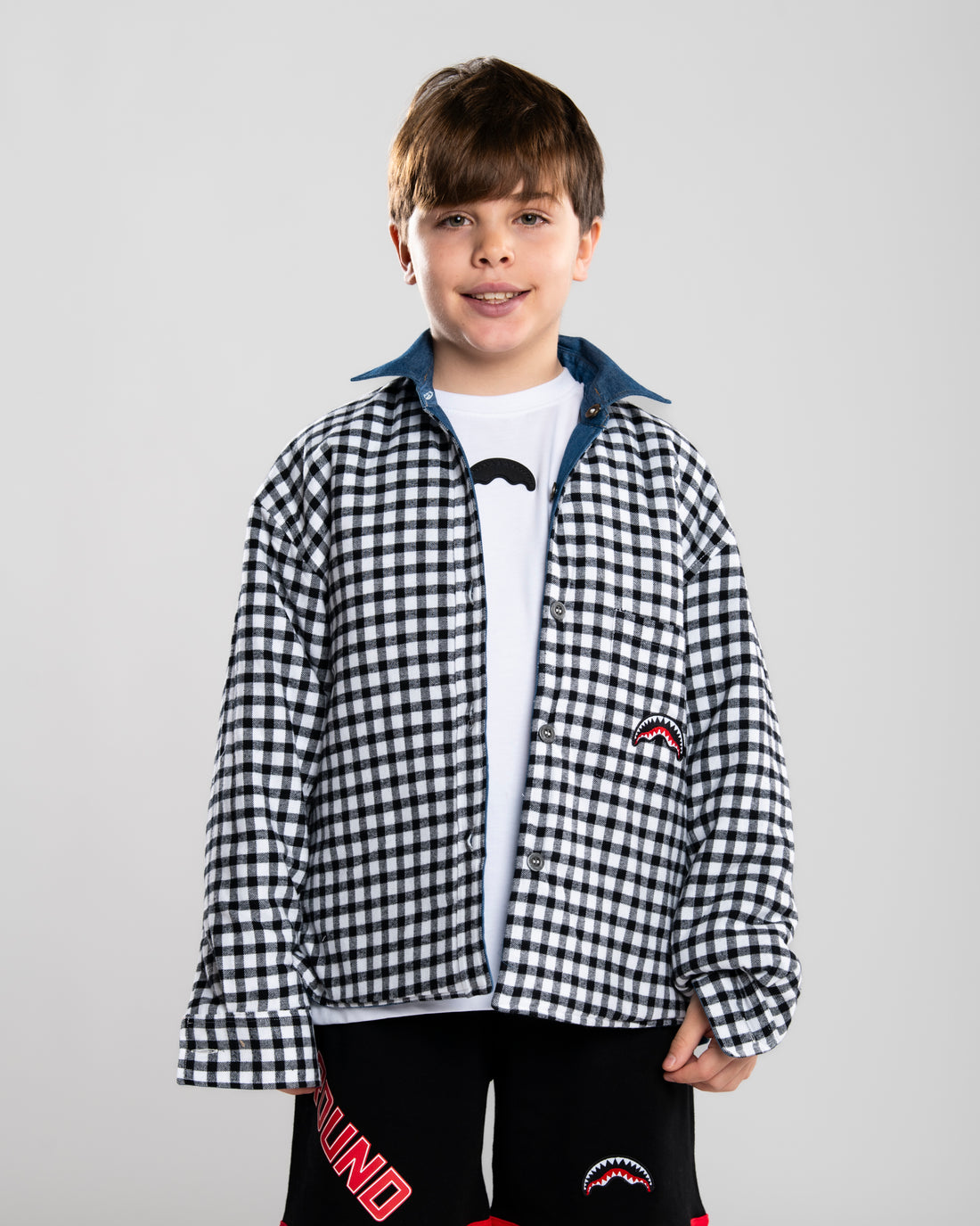 CHECK DENIM PADDED DOUBLE SHIRT J