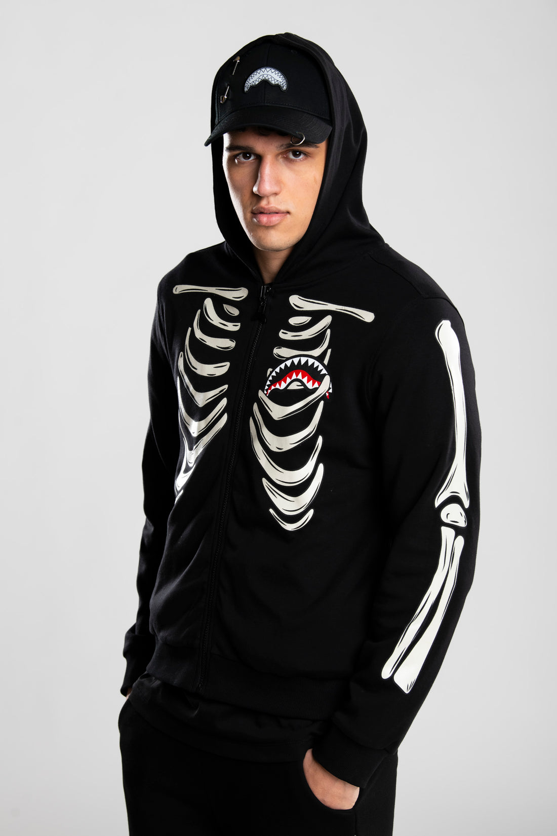 GLOW IN THE DARK SHARK BONE DOUBLE FULL-ZIP