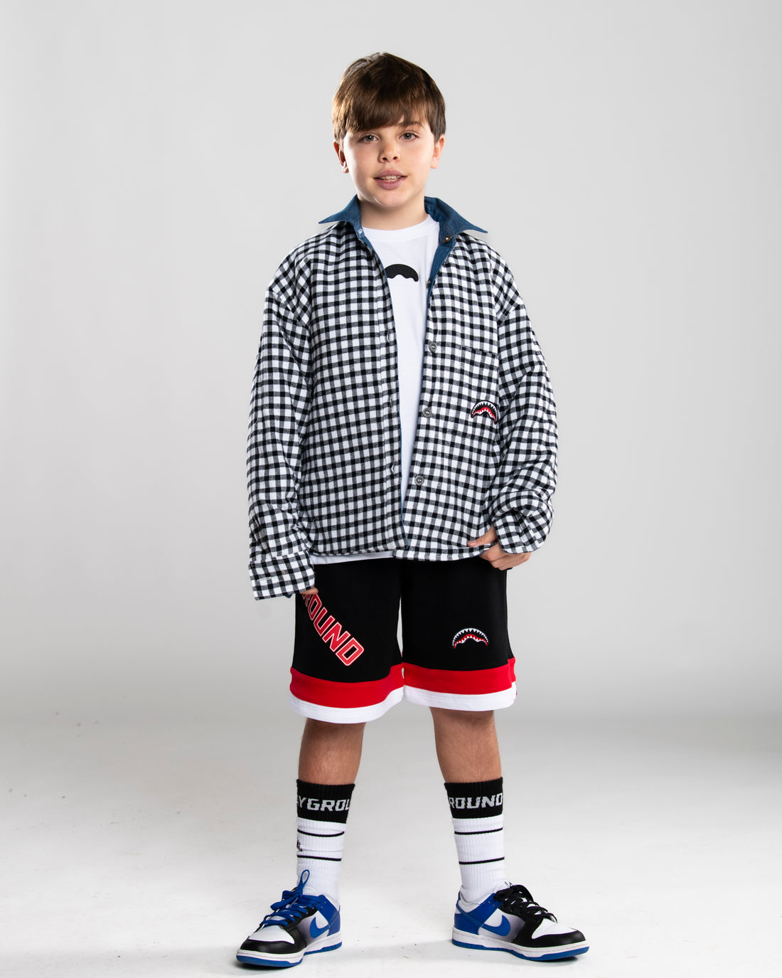 CHECK DENIM PADDED DOUBLE SHIRT J