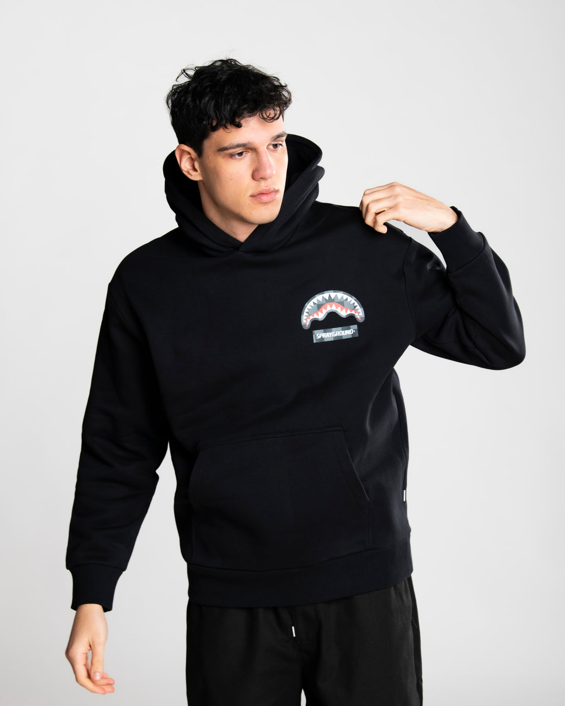 Checkered Shark Hoodie Blk