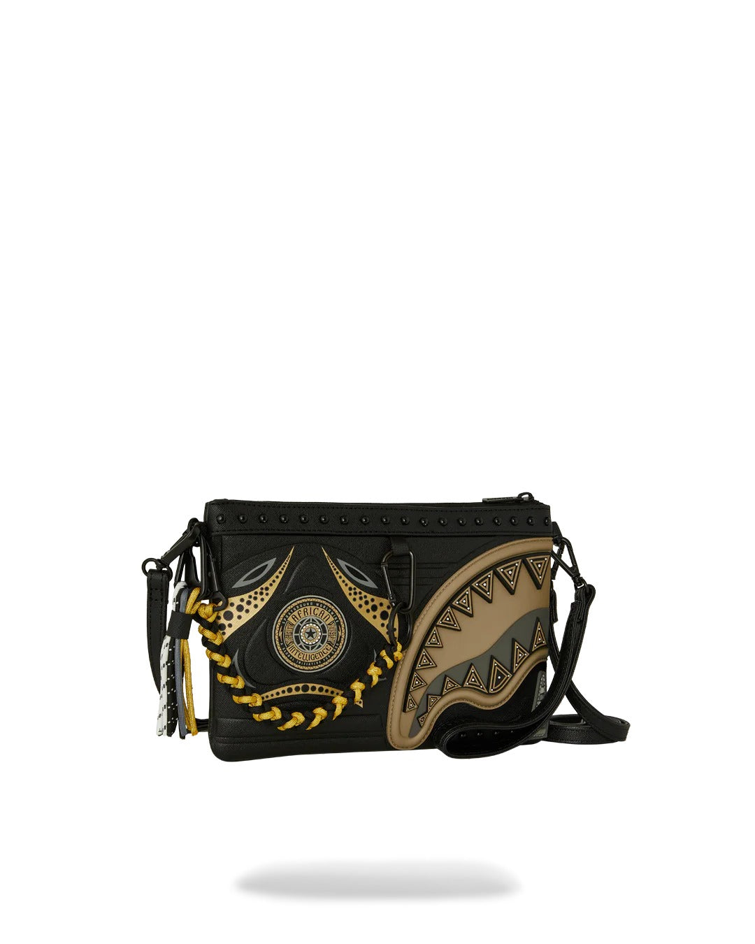AI WONDERLAND GOLD AND BLACK CROSSOVER CLUTCH