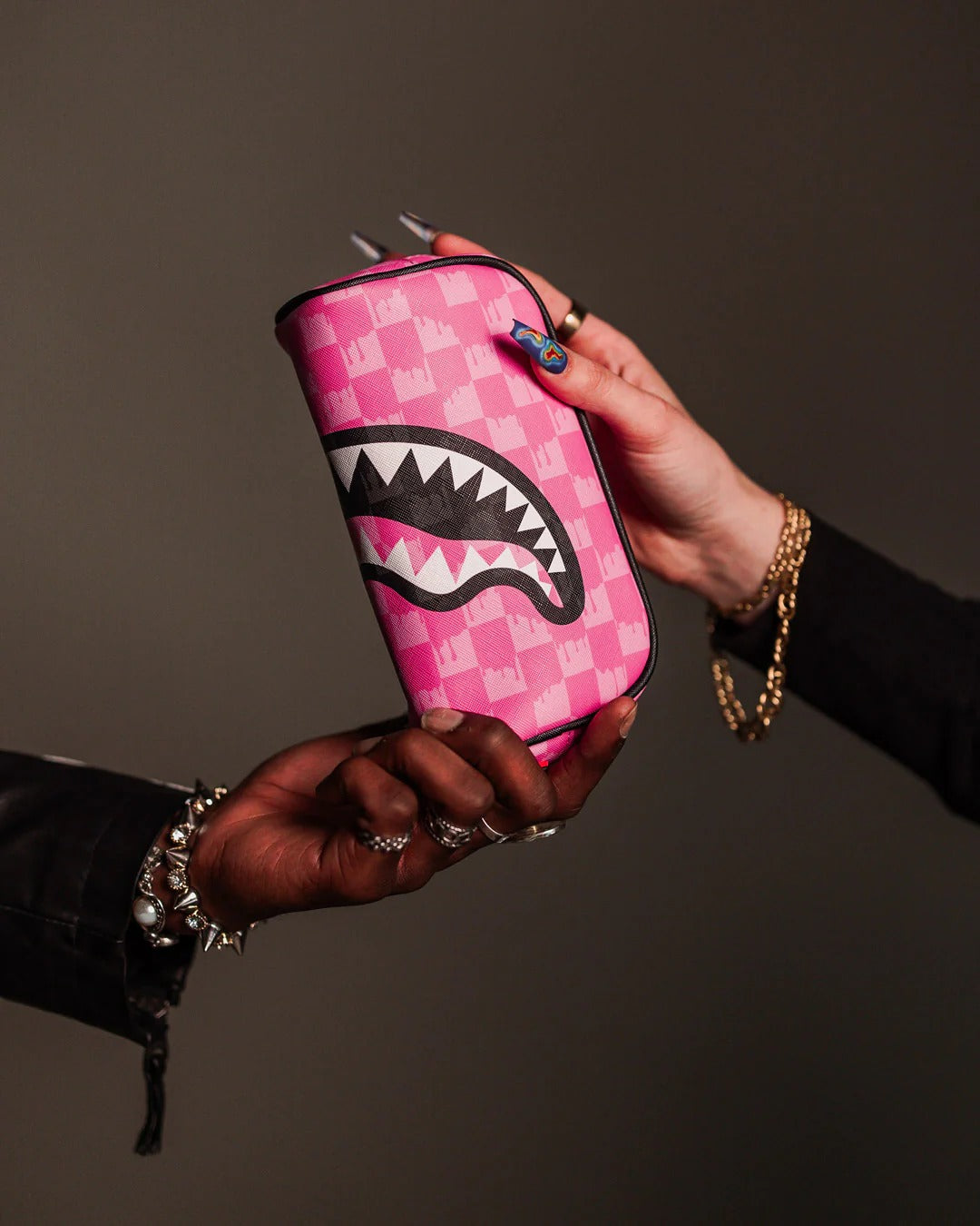 PINK AND BLACK DRIP CHECK POUCH