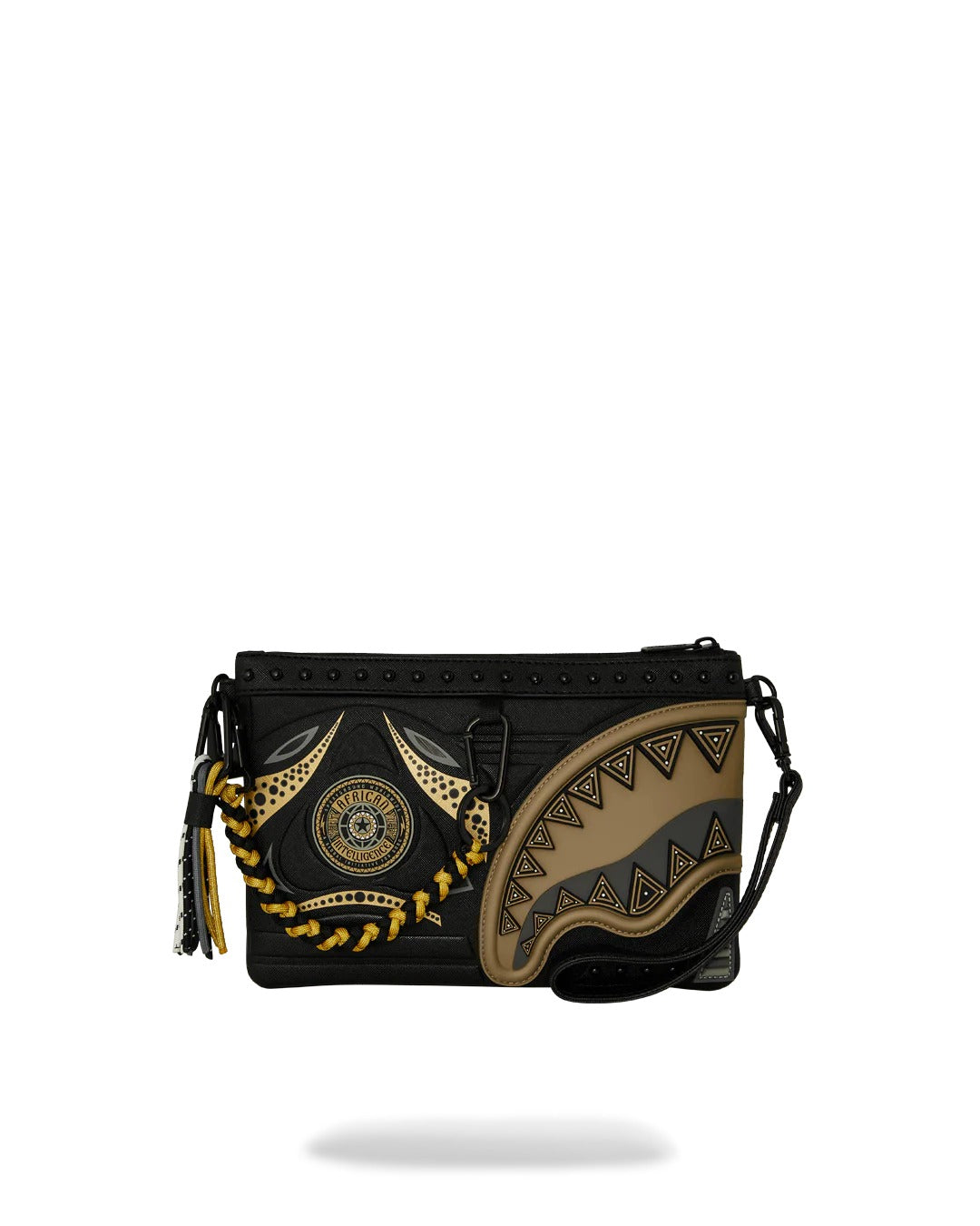 AI WONDERLAND GOLD AND BLACK CROSSOVER CLUTCH